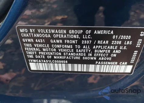 2020 Volkswagen Passat 2.0T Sel из США, поврежденный, VIN 1VWCA7A31LC009656